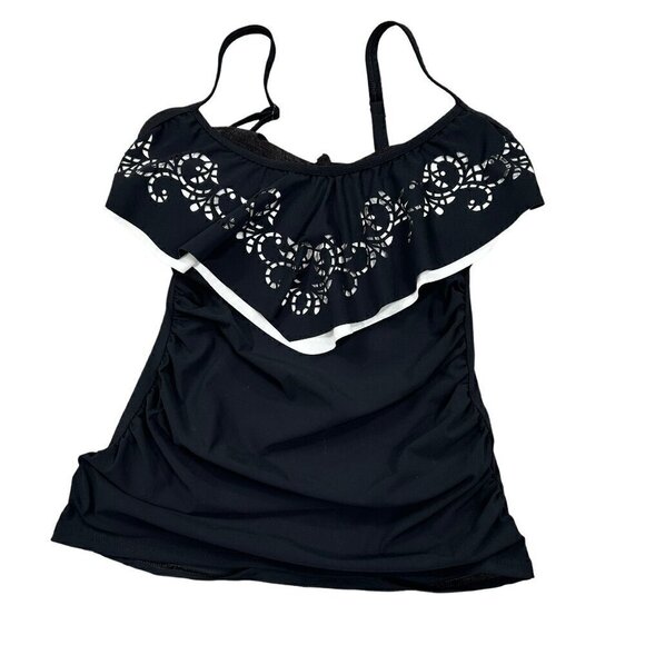 Gottex Profile NWT Black Ruffle Tankini Top Size 32D - Picture 2 of 9